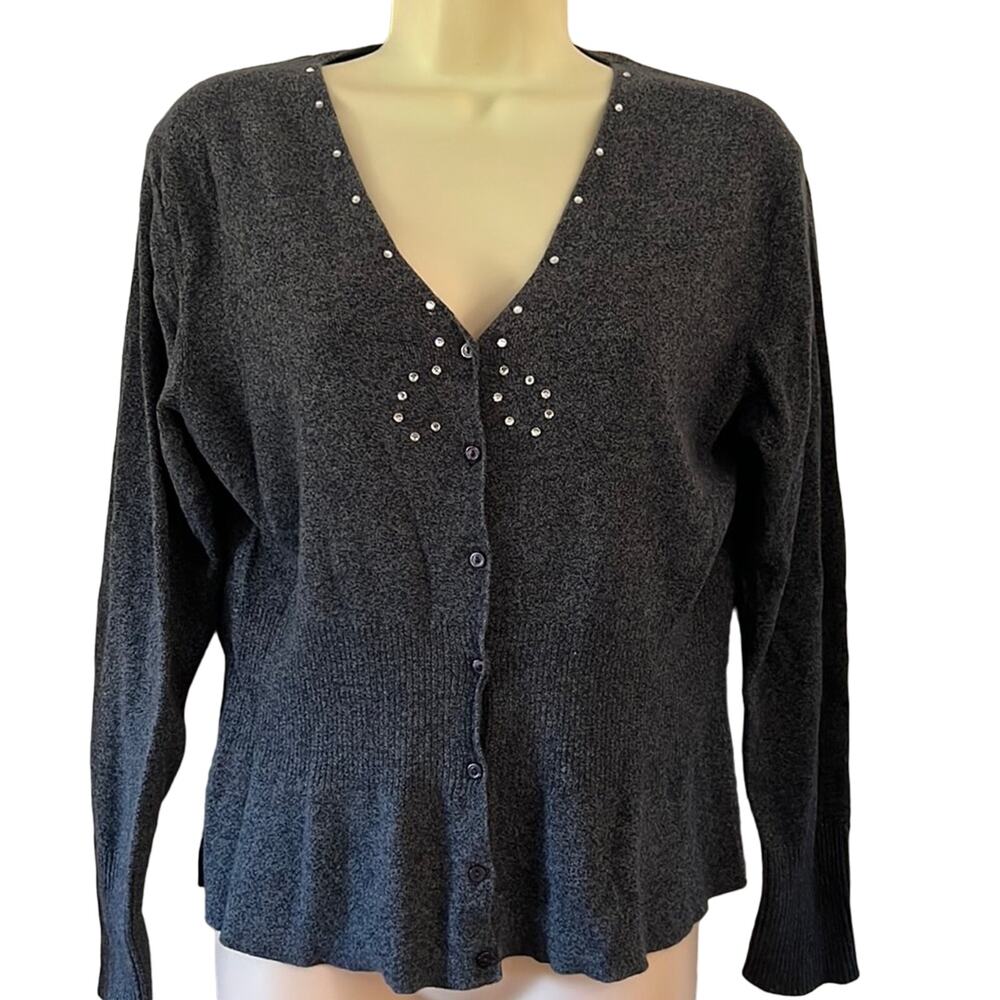 Merona Size M Charcoal Gray Embellished Cardigan Sweater